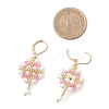 Flower with Cross 304 Stainless Steel Earrings Glass Seeds Leverback Earrings EJEW-MZ00507-05-4