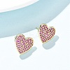 Heart Brass Micro Pave Cubic Zirconia Stud Earrings EJEW-H178-01G-01-1
