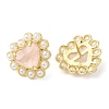 Ion Plating(IP) Natural Rose Quartz Heart Stud Earrings with Plastic Pearl Beaded EJEW-E599-02G-03-1