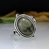 Oval Zinc Alloy Natural Labradorite Finger Rings WG970F5-05-3