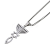 201 Stainless Steel Messianic Star of David Pendant Box Chain Necklaces NJEW-M010-03P-1