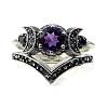 Gothic Purple Crystal Ring with Triple Moon Goddess - Black Diamond Jewelry for Women ST2578231-1
