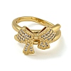 Bowknot Brass Micro Pave Clear Cubic Zirconia Double Rings RJEW-Z050-25G-3