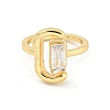 Letter C & Rectangle Brass Micro Pave Clear Cubic Zirconia Open Cuff Rings RJEW-G309-27G-2