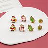 4 Pairs Santa Claus & Deer & Christmas Tree Printed Wood Stud Earrings EJEW-OY001-05-2