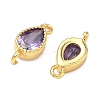 Brass Pave Cubic Zirconia Teardrop Connector Charms KK-P348-09G-3
