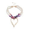 Bohemian Synthetic Turquoise Chips Beads 3 Layer Necklaces NJEW-K384-04A-3