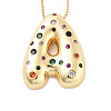 Brass Micro Pave Cubic Zirconia Letter Pendant Necklaces LS-KK-Z069-01G-A-1
