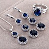 Flat Round Alloy Cubic Zirconia Pendant Necklaces & Hoop Earrings & Rings Sets FS-WG75211-07-1