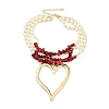 Boho Dyed Synthetic Turquoise Chip & Plastic Pearl Multi Layered Necklaces NJEW-U006-04B-G-2