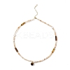 Natural Tiger Eye Beads Charm Necklace with Natural Shell & Pearl Beaded Chains NJEW-K251-01-1