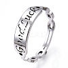Non-Tarnish 304 Stainless Steel Word Good Luck Adjustable Ring for Women LS-RJEW-T027-13P-1