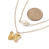 Glass Butterfly & Natural Pearl Pendants Double Layer Necklace with Clear Cubic Zirconia NJEW-TA00043-04-5