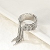 Round Ball Tassel 304 Stainless Steel Cuff Rings for Women RJEW-U039-03P-2