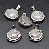 Flat Round with Dragon Platinum Plated Brass Natural Rose Quartz Pendants G-F228-24J-RS-1