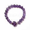 Natural Amethyst Moon and Star Beaded Stretch Bracelet for Women G-G997-C03-2