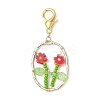 Oval with Flower Glass Seed Bead & Lampwork & Alloy Pendant Decoraitons HJEW-MZ00351-05-2