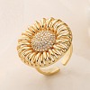 Sunflower Brass Micro Pave Clear Cubic Zirconia Cuff Finger Rings for Women RJEW-M098-02G-1