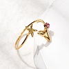 304 Stainless Steel with Glass Open Cuff Rings RJEW-K248-22G-3