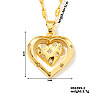 Brass Pave Cubic Zirconia Hollow Double Heart Pendant Necklace PL5801-2-1