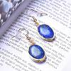 Wire Wrapped Natural Lapis Lazuli Dangle Earrings EJEW-JE04283-03-3