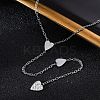 304 Stainless Steel Crystal Rhinestone Heart Lariat Necklaces NJEW-R026-10P-3