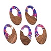 Transparent Resin and Walnut Wood Pendants RESI-T057-02G-1