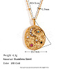 304 Stainless Steel Colorful Rhinestone Oval with Moon Star Pendant Necklaces for Women WG3D517-01-3