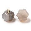 Natural Grey Agate Pumpkin Charms with Golden Tone Brass Bails G-C158-06G-03-2