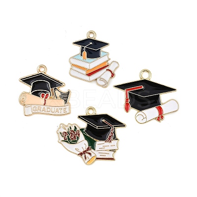 8Pcs 4 Styles Graduation Season Alloy Enamel Pendants ENAM-FP0003-10-1