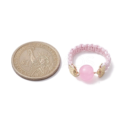 Glass Round Ball Braided Bead Style Finger Ring RJEW-JR00600-01-1