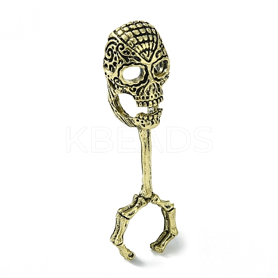 Skull Alloy Cigarette Holder Ring RJEW-K275-29AB-1