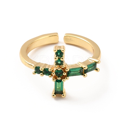 Rhinestone Cross Open Cuff Ring RJEW-M142-07G-1