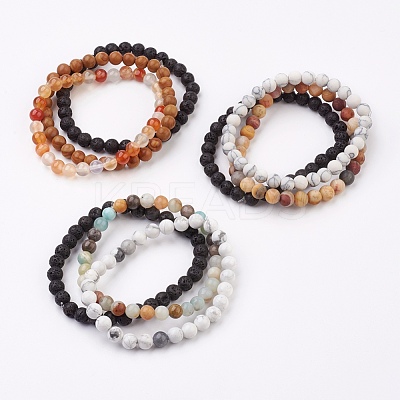 Natural Mixed Stone Stretch Bracelets BJEW-JB03600-1