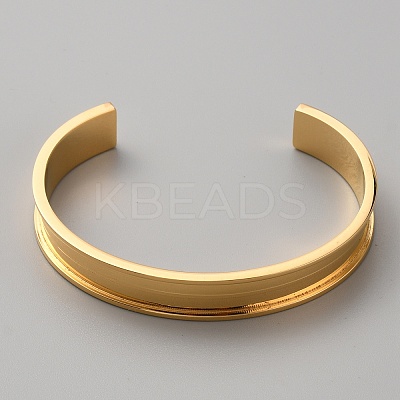 304 Stainless Steel Grooved Cuff Bangles BJEW-WH0019-07G-1
