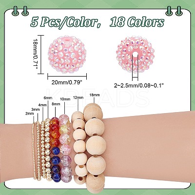 85pcs 17 style Resin Rhinestone Beads with Acrylic Round Beads Inside RESI-PH0002-11-1