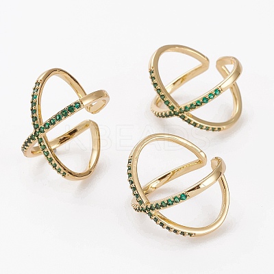Brass Micro Pave Cubic Zirconia Cuff Rings RJEW-C101-13G-E-1
