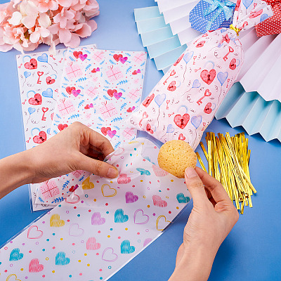 45Pcs 3 Styles Heart Print Plastic Cookies Storage Bags ABAG-TA0001-22-1