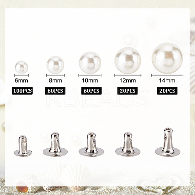 260 Sets 5 Style ABS Imitation Pearl Garment Rivets FIND-WR0007-53-1
