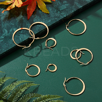 12 Pairs 6 Style 304 Stainless Steel Flat Hoop Earrings EJEW-UN0002-16-1