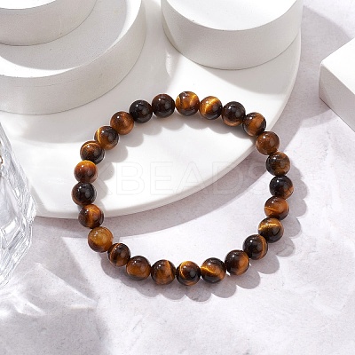 Natural Tiger Eye Round Beads Stretch Bracelets BJEW-JB11490-1