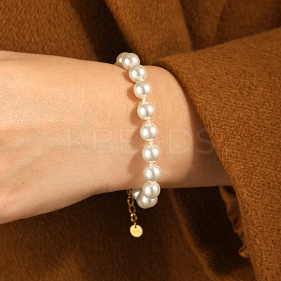 Elegant Imitation Pearl 304 Stainless Steel Round Beads Bracelets for Women IR2181-1