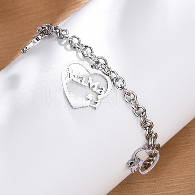 Mother's Day 304 Stainless Steel Charm Bracelets BJEW-A036-03P-1