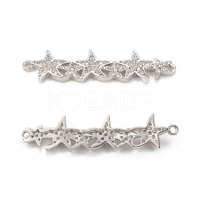 Brass Micro Pave Clear Cubic Zirconia Connector Charms KK-E068-VB074-1