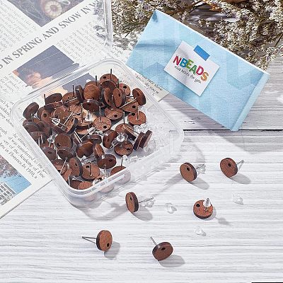 60Pcs Walnut Wood Stud Earring Findings MAK-NB0001-12-1