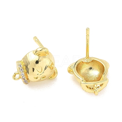 Bear Brass Micro Pave Clear Cubic Zirconia Stud Earring Findings KK-G547-05G-1