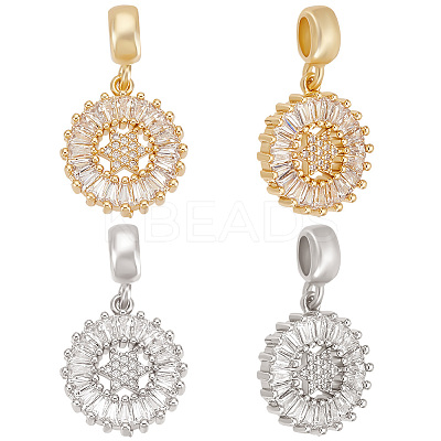 4Pcs 2 Colors Brass Pave Clear Cubic Zirconia European Dangle Charms OPDL-BBC0001-01-1