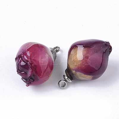 Handmade Natural Real Rose Dried Flower Pendants X-RESI-R424-01-1