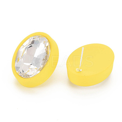 Crystal Rhinestone Oval Stud Earrings with 925 Sterling Silver Pins for Women MACR-S275-037A-1