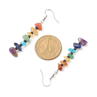 Natural & Synthetic Mixed Gemstone Chip Beaded Dangle Earrings with Glass EJEW-JE04841-1
